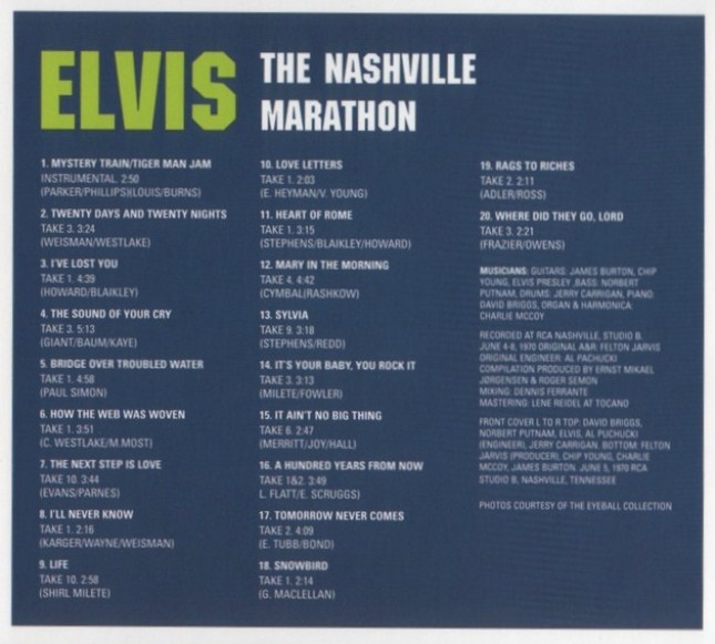 Elvis Presley  The Nashville Marathon : Front: Inlay
